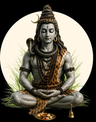 ધ્યાનમાં શિવ, પવિત્ર દીવ અને ઘંટ — દર્શન પૂજા આધ્યાત્મિક પ્લેટફોર્મ