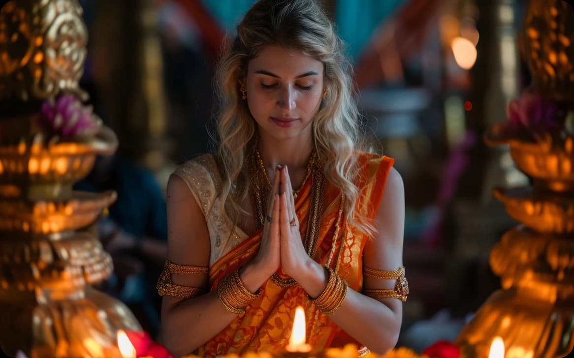 પારંપરિક વેશમાં તમિલ નવ વર્ષ ઉજવતી મહિલા