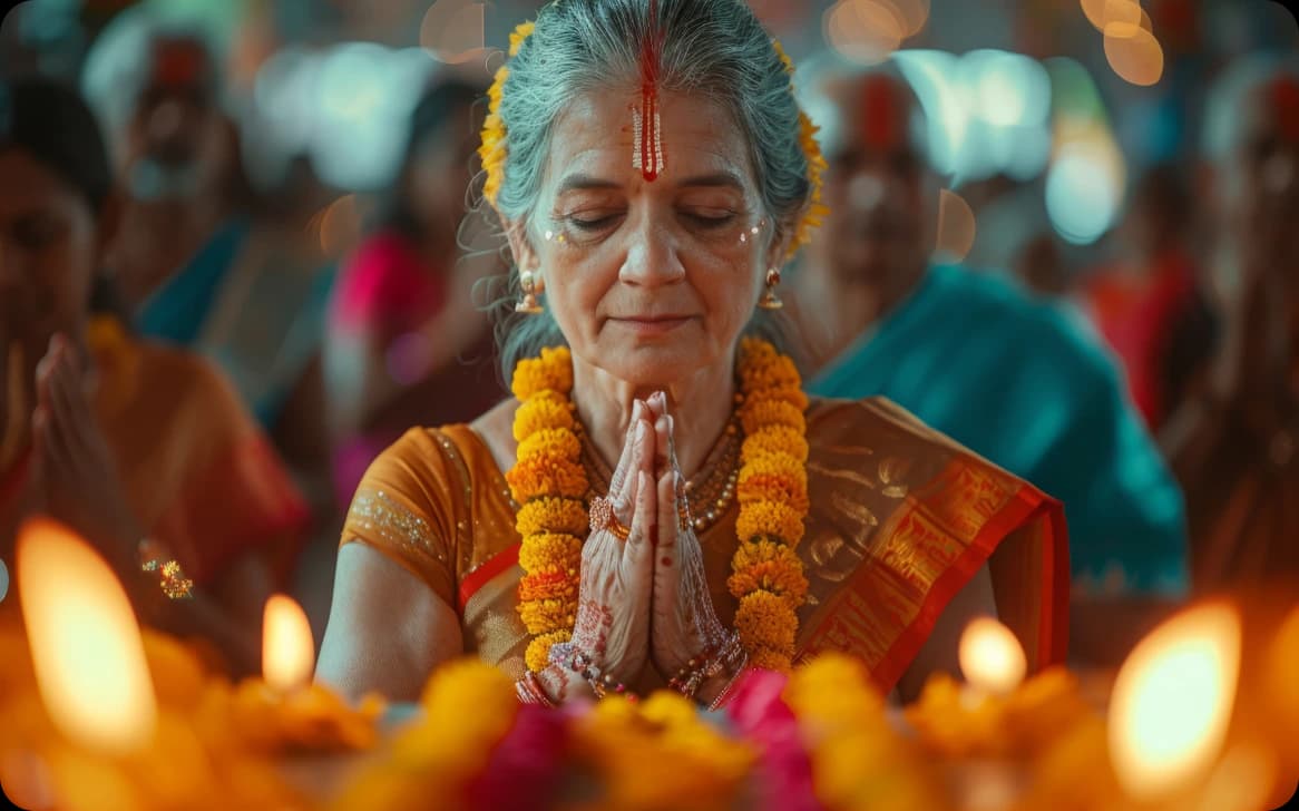 પારંપરિક વેશમાં આધ્યાત્મિક તહેવાર ઉજવતા ભક્ત